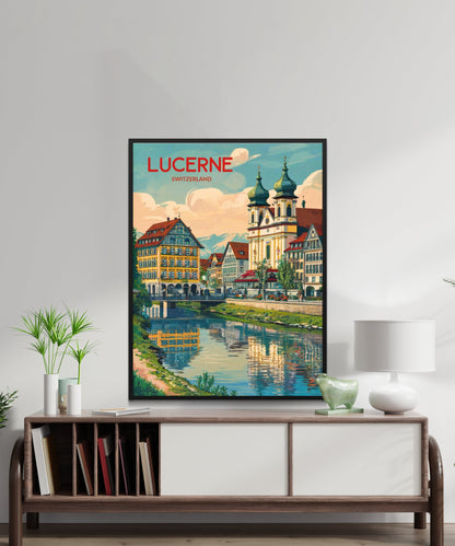 Lucerne Vintage Travel Poster - Reuss River Views