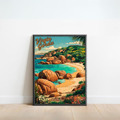 Virgin Gorda Vintage Travel Poster - Crystal Waters and Hidden Coves