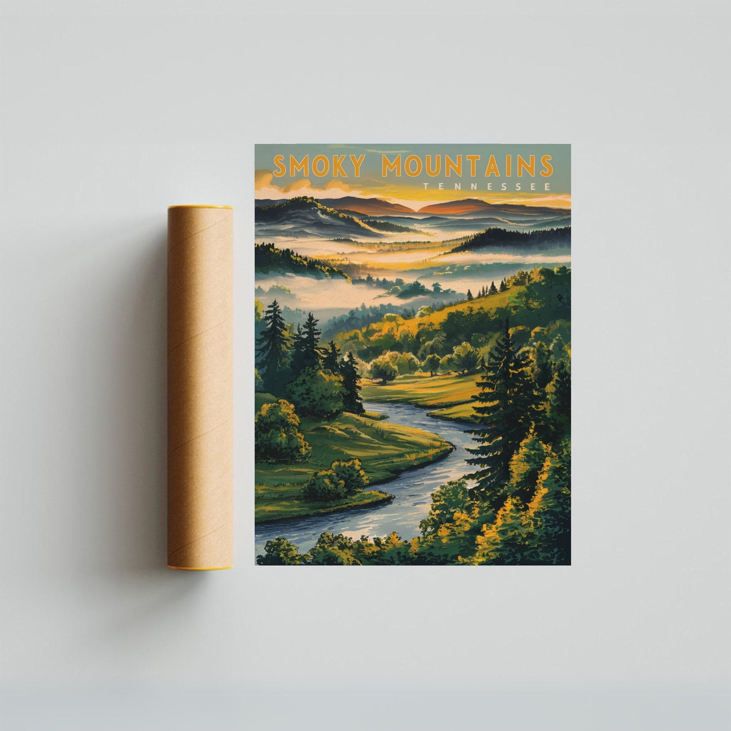 Smoky Mountains Vintage Travel Poster - Misty Peaks and Valleys