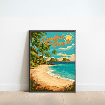 Lanikai Beach Vintage Travel Poster