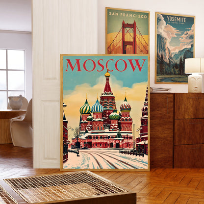 Moscow Vintage Travel Poster - Red Square and Beyond