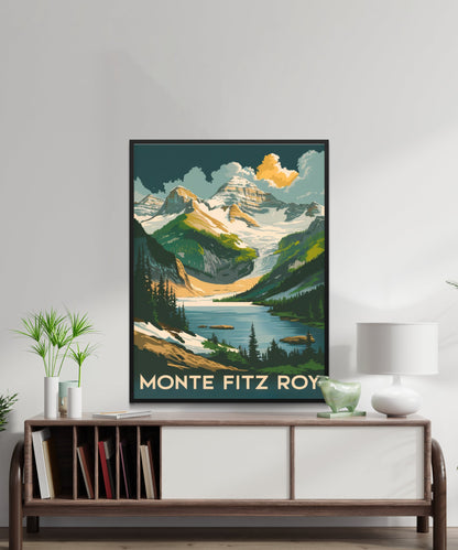 Monte Fitz Roy Vintage Travel Poster - Mountainous Landscape