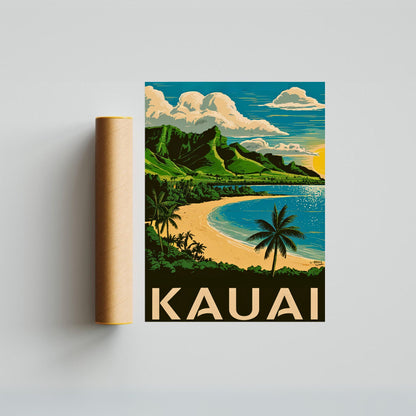 Kauai Vintage Travel Poster - Pristine Beaches