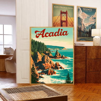 Acadia Vintage Travel Poster - Serene Lakes