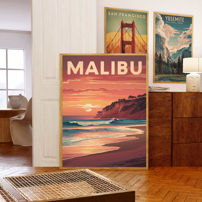 Malibu Vintage Travel Poster - Coastal Beauty