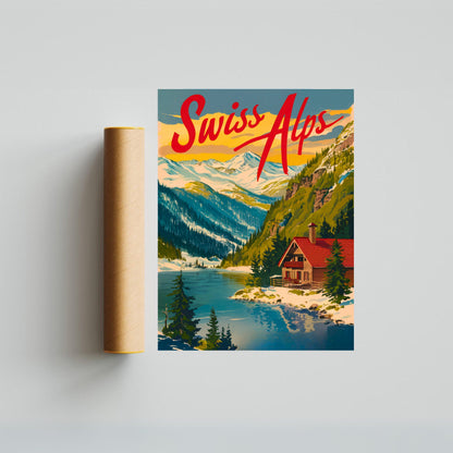 Swiss Alps Vintage Travel Poster