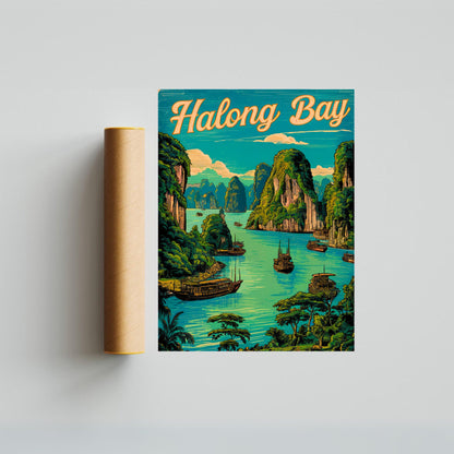 Halong Bay Vintage Travel Poster - Pristine Waters