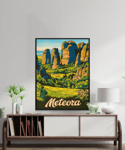 Meteora Vintage Travel Poster - Skyward Temples