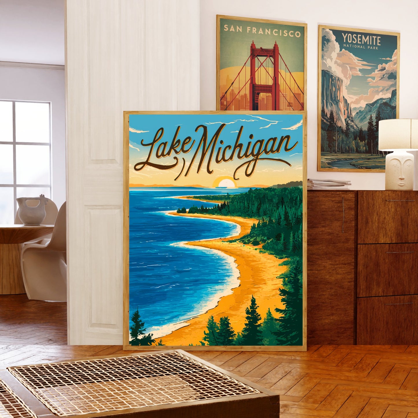 Lake Michigan Vintage Travel Poster -Rugged Landscape