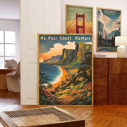 Nā Pali Coast Vintage Travel Poster - Timeless Hawaiian Majesty