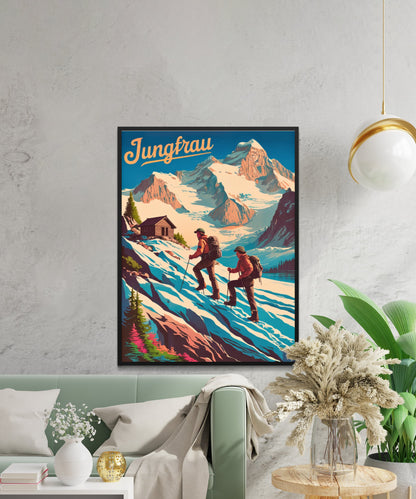 Jungfrau Vintage Travel Poster - Alpine Majesty Climbing