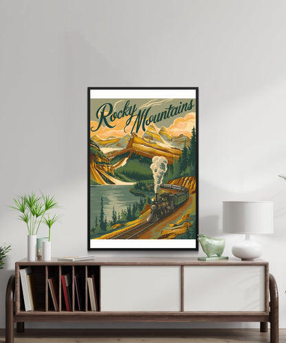 Rocky Mountains Vintage Travel Poster - Majestic Peaks