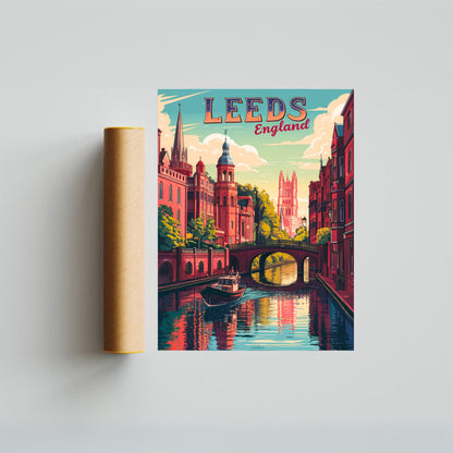 Leeds Vintage Travel Poster - Modern Skyline