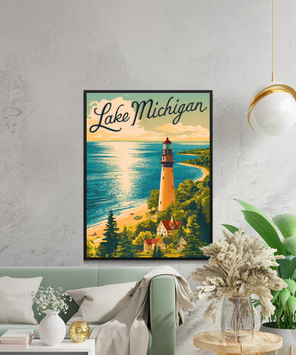 Lake Michigan Vintage Travel Poster