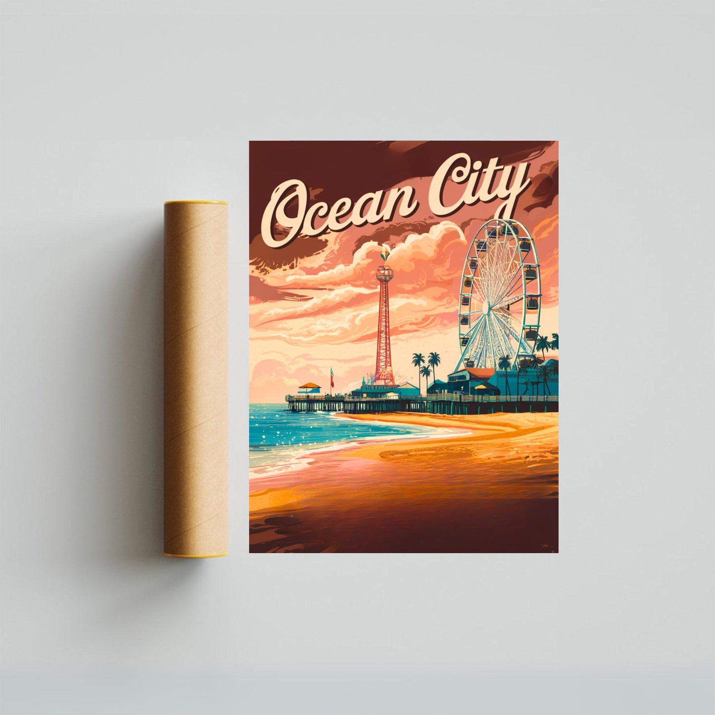 Ocean City Vintage Travel Poster - Soft Sand