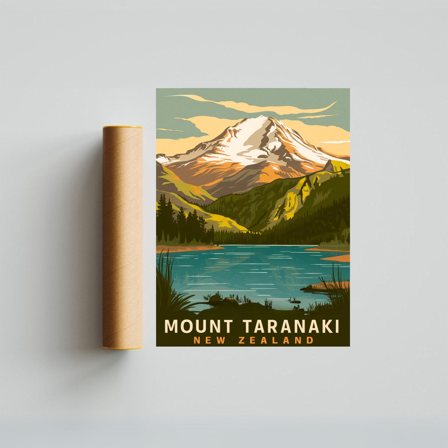 Mount Taranaki Vintage Travel Poster - Majestic Peaks