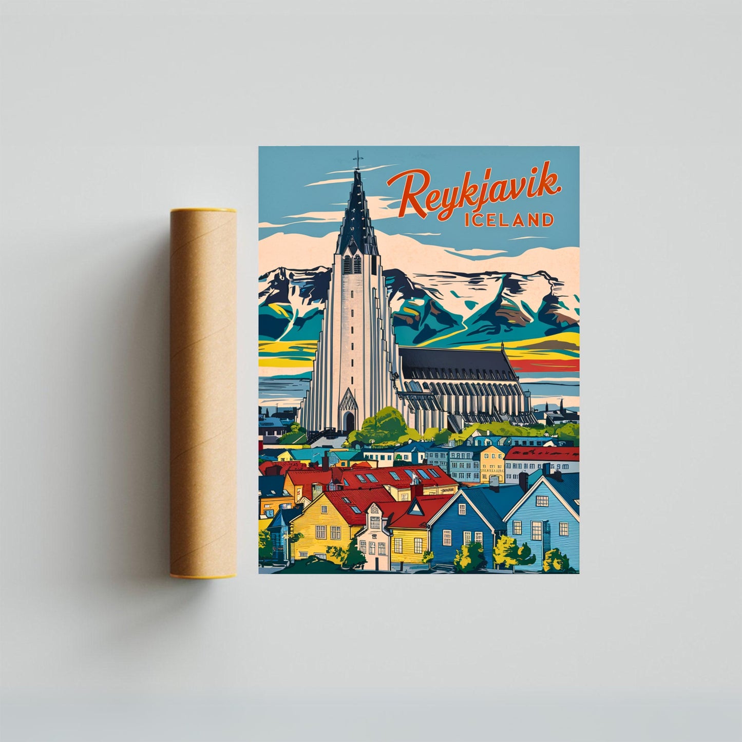 Reykjavik Vintage Travel Poster - Timeless Nordic Beauty