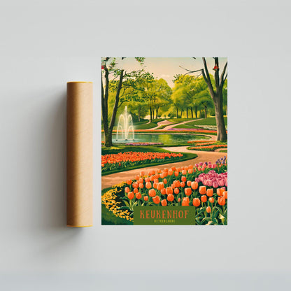 Keukenhof Lake Vintage Travel Poster  - Botanical Garden