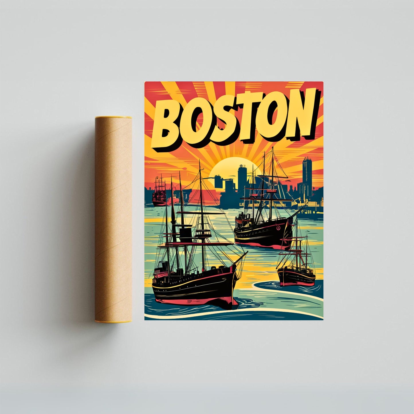 Boston Vintage Travel Poster - Retro Boston Set Sail Print