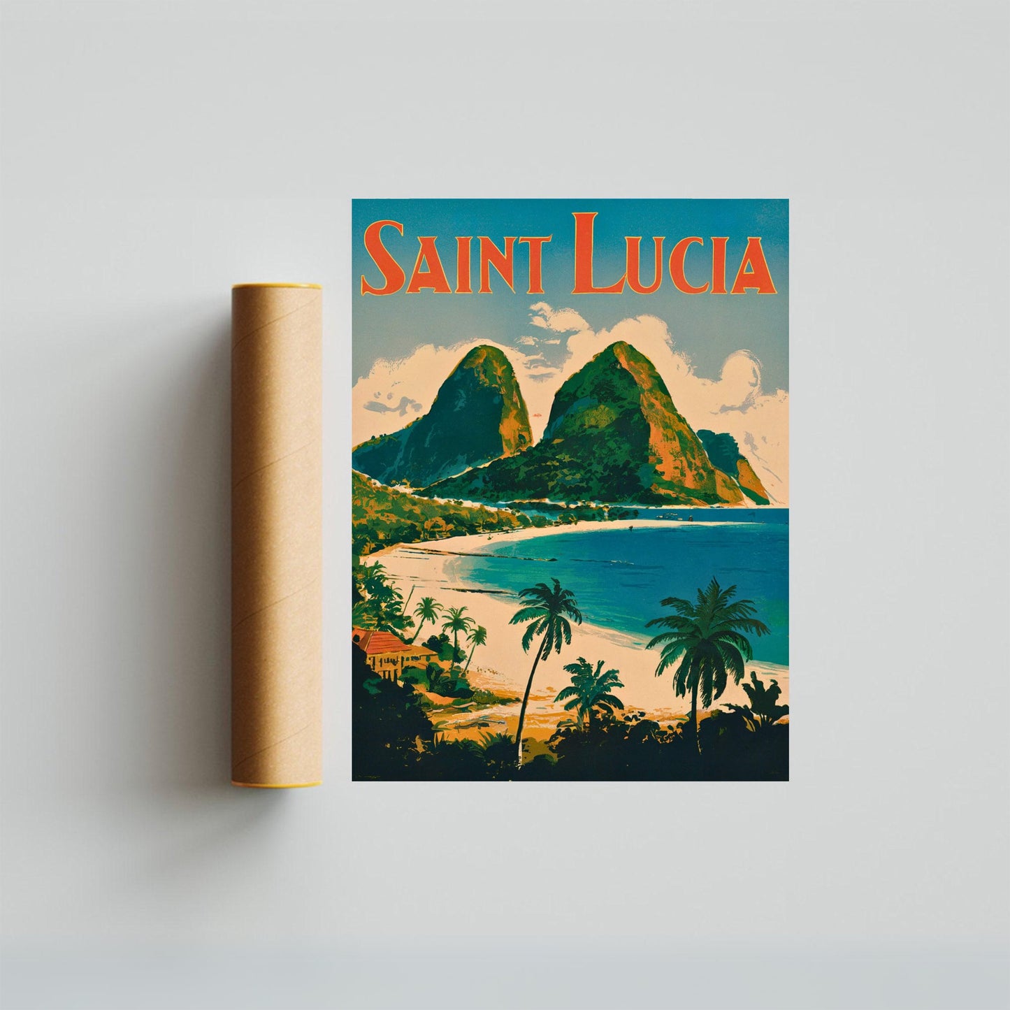 Saint Lucia Vintage Travel Poster - Lush Landscapes and Pristine Beaches