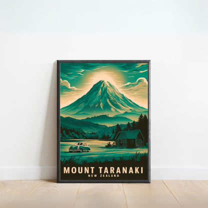 Mount Taranaki Vintage Travel Poster - Mountainous Landscape