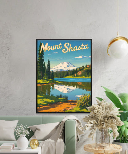 Mount Shasta Vintage Travel Poster - Mountain Getaway