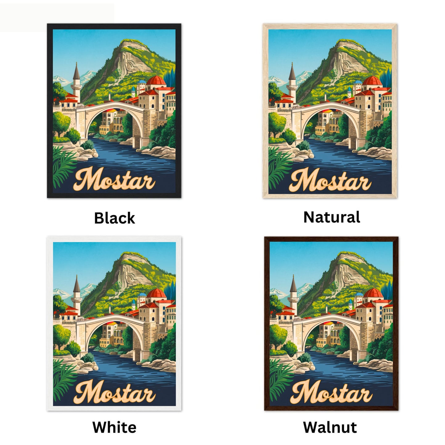 Mostar Vintage Travel Poster - Historic Bridges