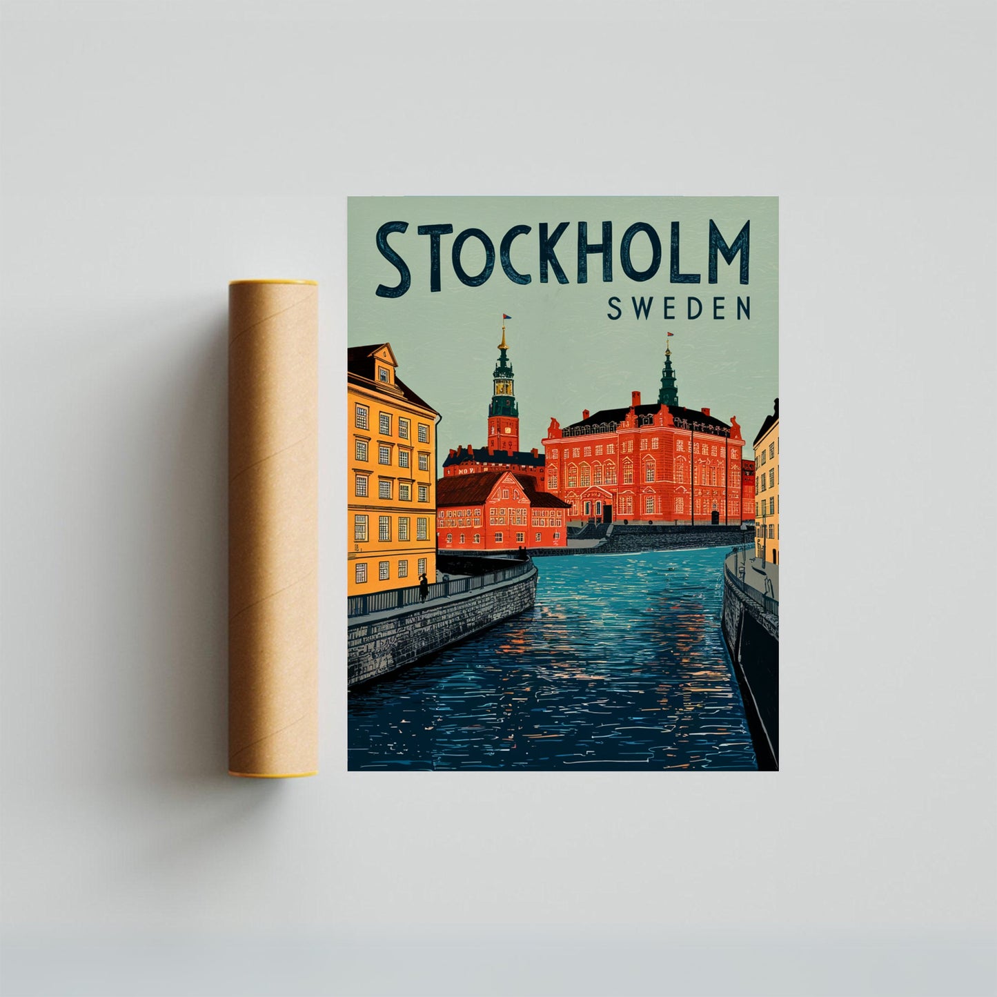 Stockholm Vintage Travel Poster  - Nordic Capital Charm