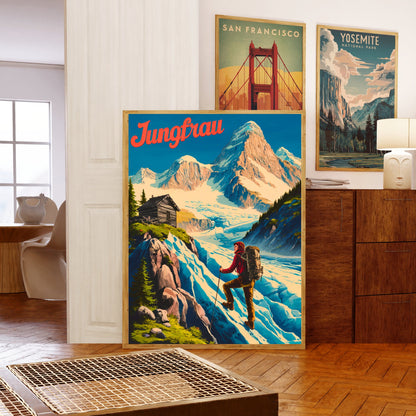 Jungfrau Vintage Travel Poster - Climbing the Peaks of the Alps