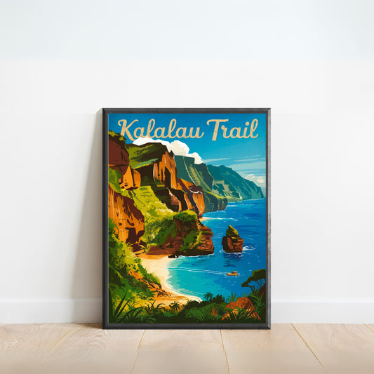 Kalalau Trail Vintage Travel Poster - Cliffside Trails