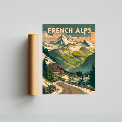 French Alps Vintage Travel Poster