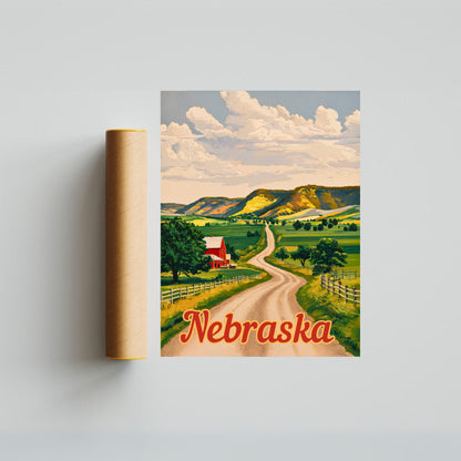 Nebraska Vintage Travel Poster - Rolling Hills and Prairie Landscapes