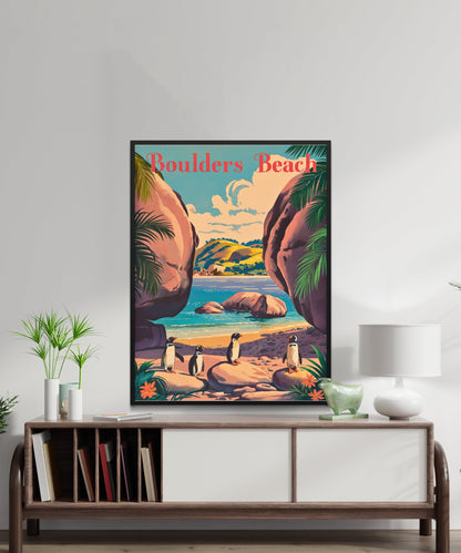 Boulders Beach Vintage Travel Poster - Timeless Coastal Charm