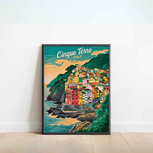 Cinque Terre Vintage Travel Poster - Italian Riviera