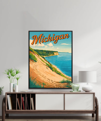 Michigan Vintage Travel Poster - Sand Dunes