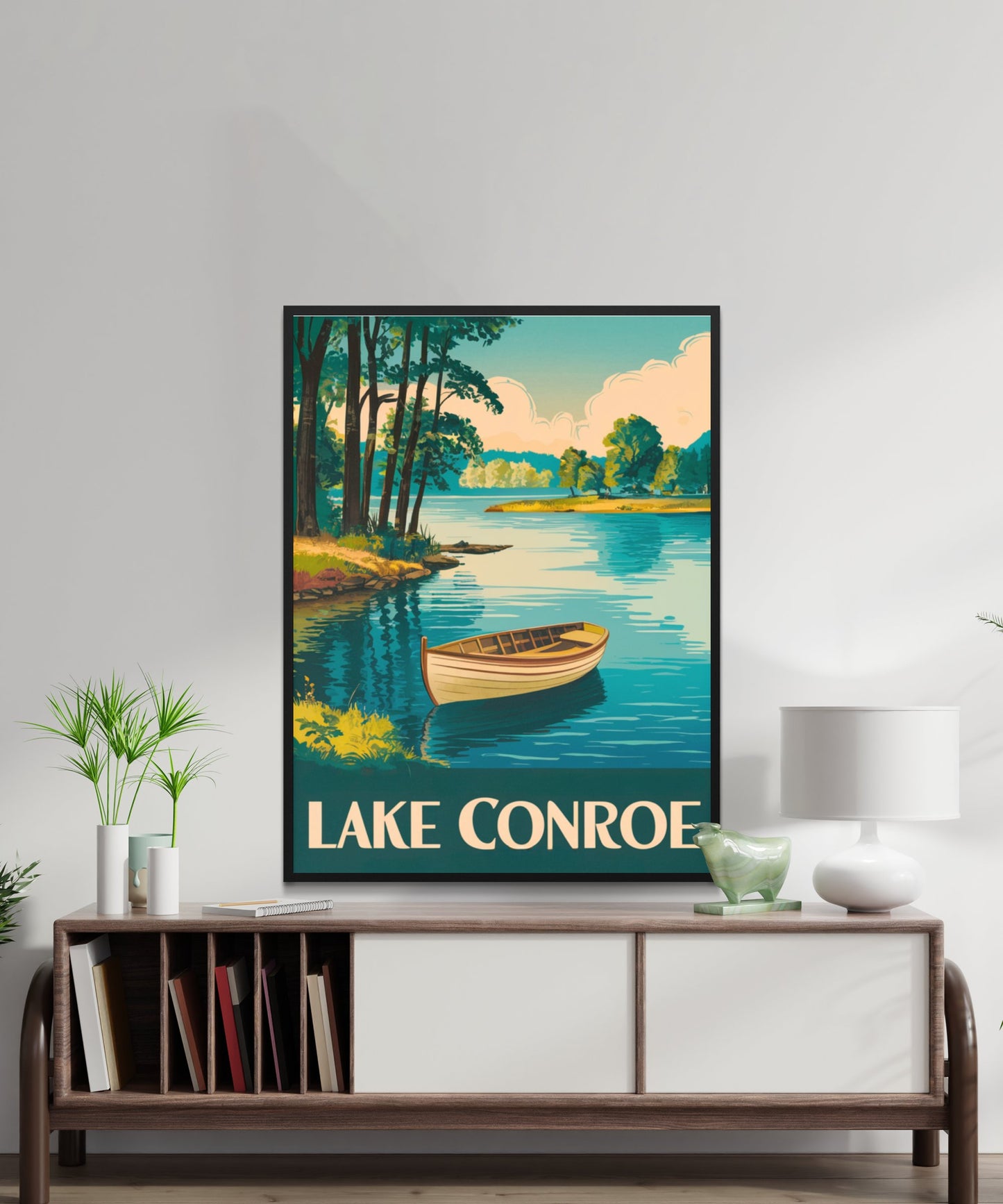 Lake Conroe Vintage Travel Poster - Serene Waters