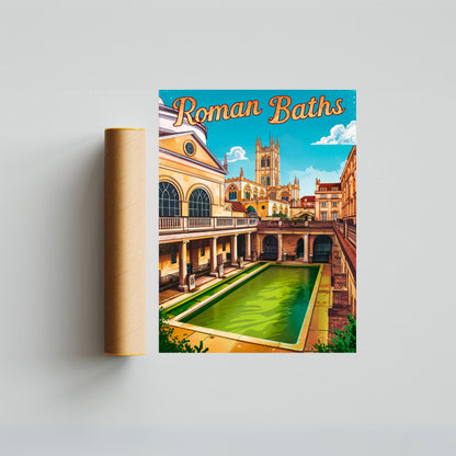 Roman Baths Vintage Travel Poster