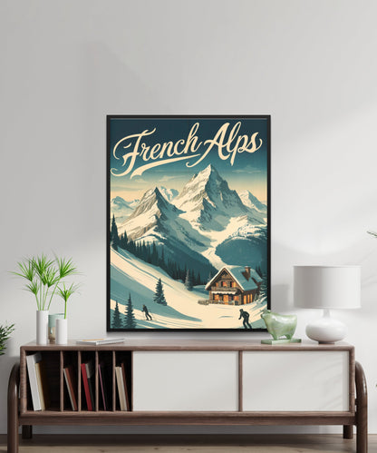 French Alps Vintage Travel Poster - Mountain Views