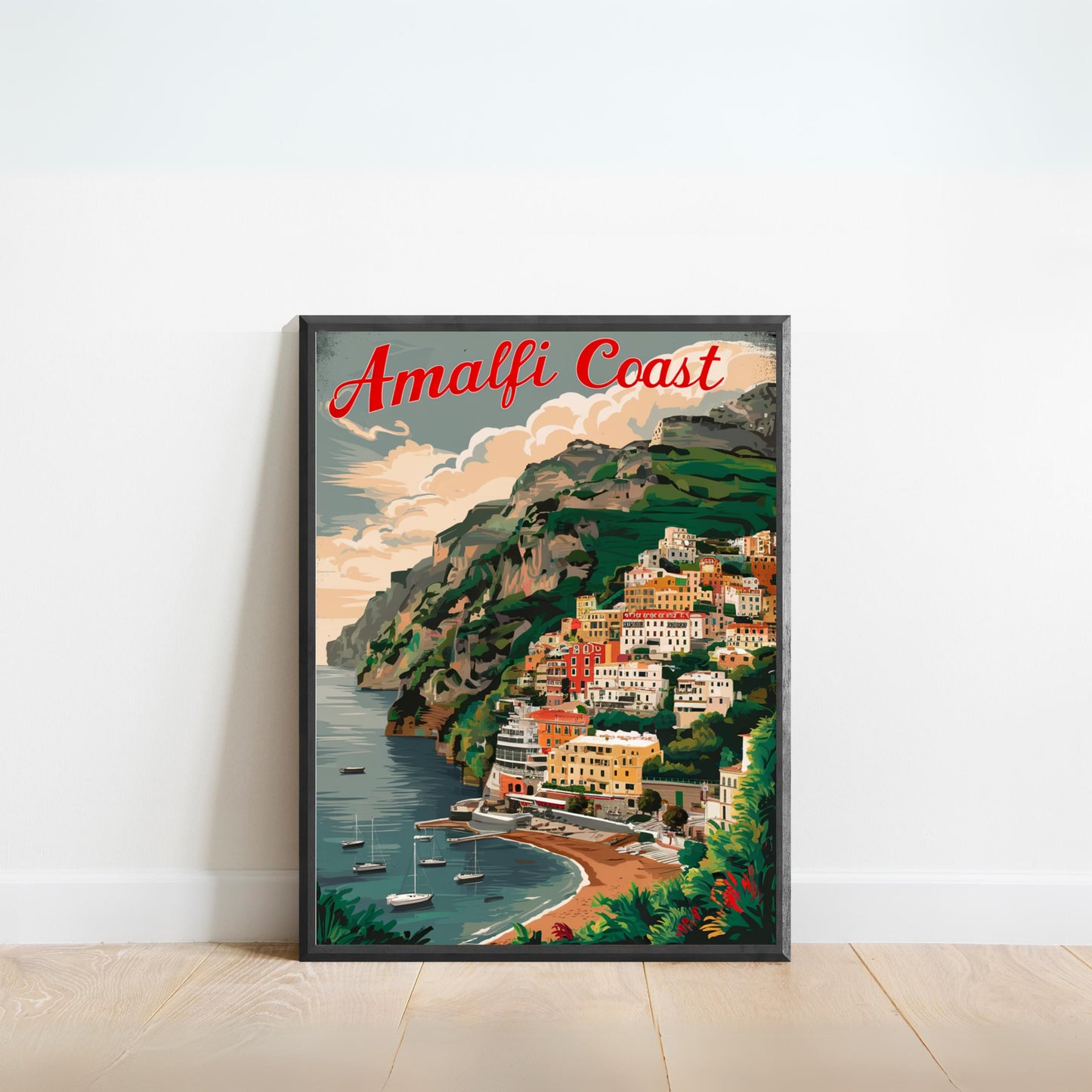 Amalfi Coast Vintage Travel Poster - Mediterranean Majesty