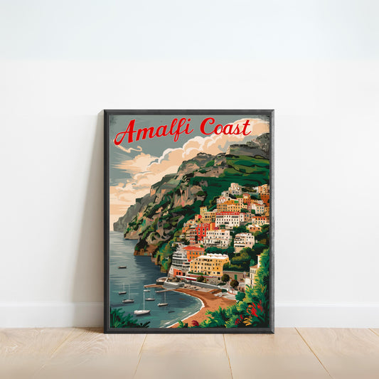 Amalfi Coast Vintage Travel Poster - Mediterranean Majesty