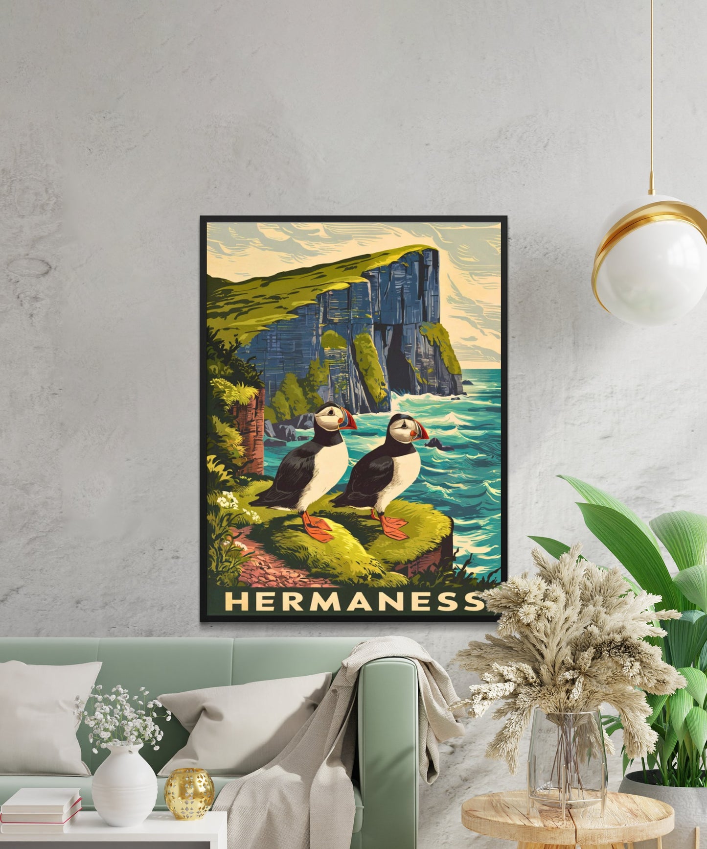 Hermaness Vintage Travel Poster - Iconic Seabirds Cliff