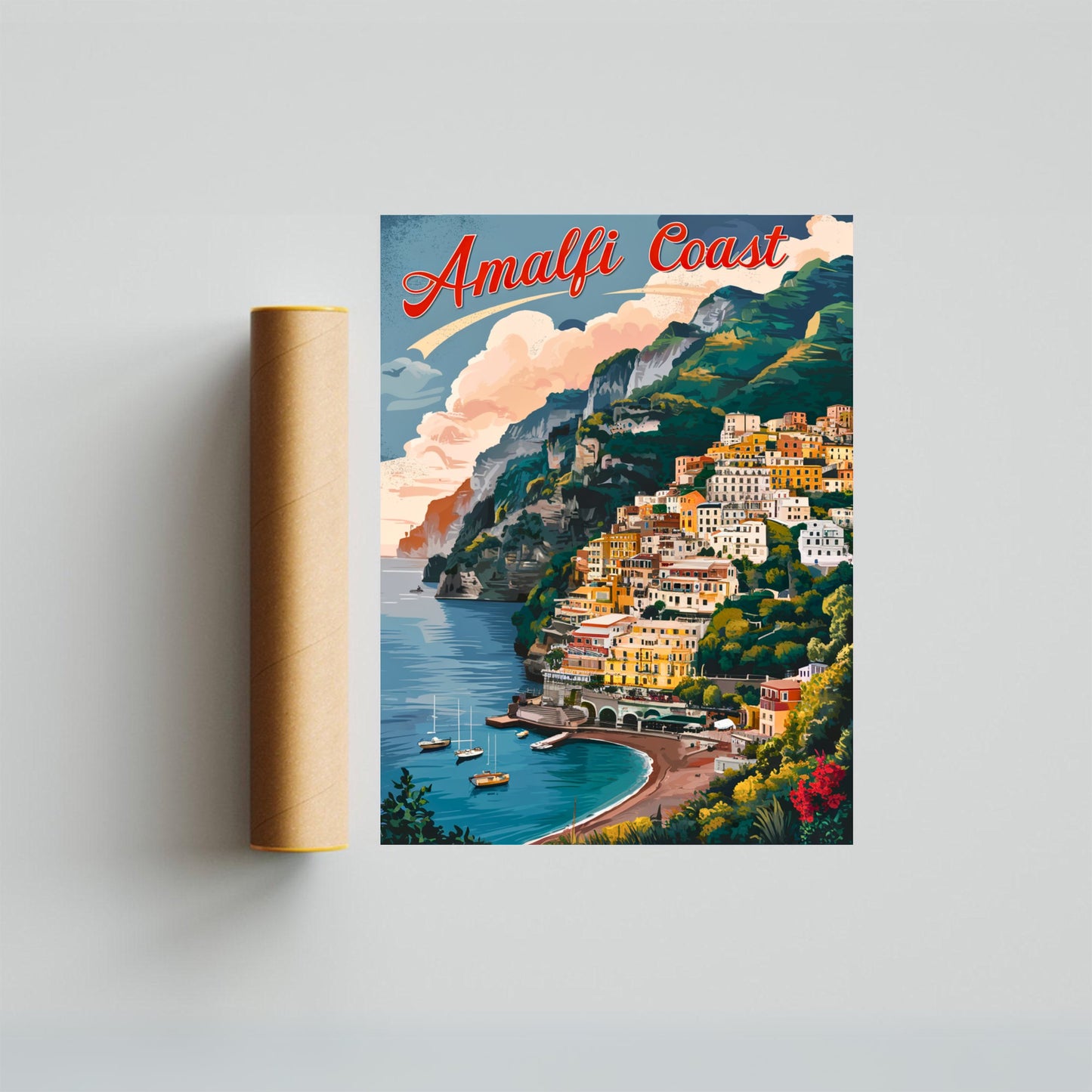 Amalfi Coast Vintage Travel Poster - Classic Coastal Beauty