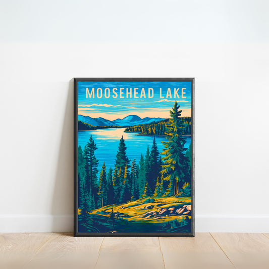 Moosehead Lake Vintage Travel Poster - Majestic Moose