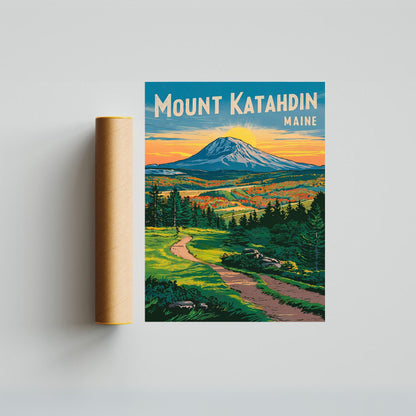 Mount Katahdin Vintage Travel Poster - Timeless Maine Wilderness