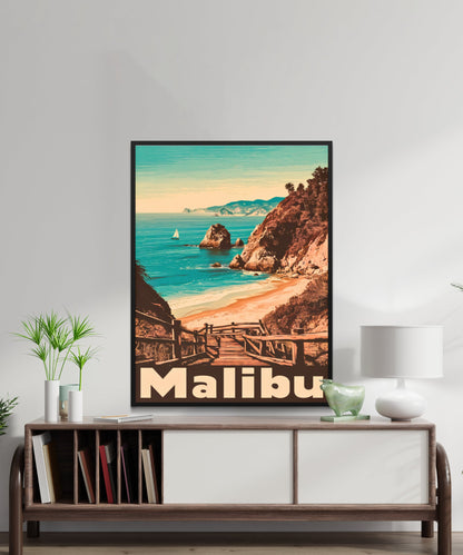 Malibu Vintage Travel Poster - Beachfront Serenity