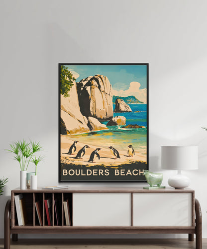 Boulders Beach Vintage Travel Poster - Penguins and Seaside Beauty