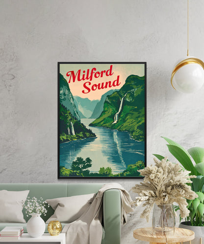 Milford Sound Vintage Travel Poster - Fiordland Majesty