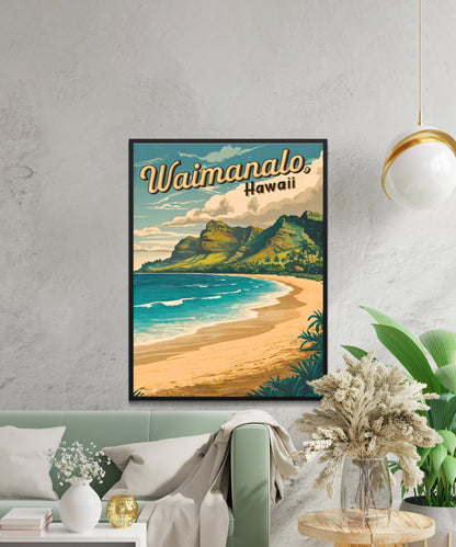 Waimanalo Vintage Travel Poster  - Timeless Shores of Oahu