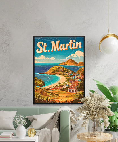 Saint Martin Vintage Travel Poster - Caribbean Elegance and Charm