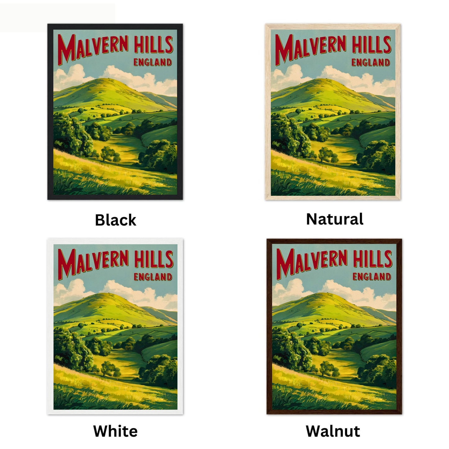 Malvern Hills Vintage Travel Poster  - Timeless English Countryside